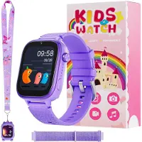 Ele eleoption montre intelligente pour enfants 4G avec GPS, téléphone et appel vidéo, SOS, appareil photo, messages, podomètre et mode école - Montre pour garçons et filles (Violet)