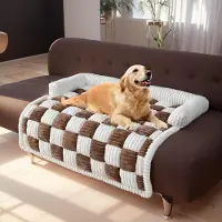 Ele eleoption （75*75cm, brun foncé）Lit pour animaux de compagnie à damier en peluche pour chiens et chats - coussin carré et doux, matelas confortable pour animaux de compagnie pour le repos et la détente