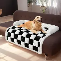 Ele eleoption （90*90cm, Noir）Lit pour animaux de compagnie à damier en peluche pour chiens et chats - coussin carré et doux, matelas confortable pour animaux de compagnie pour le repos et la détente