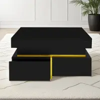 Ele eleoption （Noir）Table basse avec tiroirs et accents dorés - Table d'appoint moderne de salon avec espace de rangement