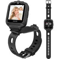 Ele eleoption NoirEnfants Smartwatch avec montre-téléphone GPS 4G-WLAN-appel vidéo Smart watch avec rotation 360° et double caméra-SOS podomètre Cadeau jouet d'anniversaire de Noël pour enfants, garçons et filles