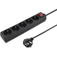 PremiumCord câble de rallonge 230V 5m 5 prises interrupteur, noir