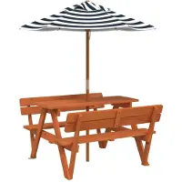 vidaXL Table de pique-nique pour 4 enfants avec parasol en bois massif de sapin