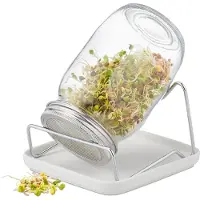 Relaxdays Bocal à germes , avec support et bol en céramique, bocal de germination pour pousses, 850 ml, pour la culture de pousses, transparent
