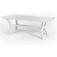 Idea New Garden Srl Table d'extérieur rectangulaire 200x95 cm en polypropylène avec pieds croisés, structure renforcée en métal et ouverture pour parasol - SAMUEL - Blanc