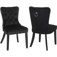 Puluomis Chaise de salle à manger set de 2 chaises en velours Chaise de cuisine Chaise rembourrée Fauteuil de salle à manger avec pieds en bois et tête de clou , Elégant et noble, Noir