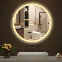 Puluomis miroir de salle de bain antibuée 50cm avec horloge température, 3 couleurs luminosité variable éclairage LED,miroir salle de bain 6500k anti-éclaboussures