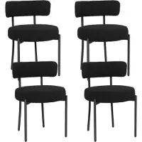 Puluomis Chaise de salle à manger Set de 4 chaises de cuisine Chaise rembourrée avec dossier, housse amovible Laine Boucle noir