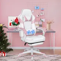 Puluomis Chaise de jeu avec massage et repose-pieds 150kg, Chaise de bureau ergonomique Fauteuil de direction Chaise de bureau Racing Chaise d'ordinateur rose rose blanc