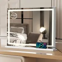 Puluomis miroir de maquillage miroir cosmétique 80x56 cm Hollywood miroir, à intensité variable avec éclairage LED 3 couleurs, 2 en 1 miroir de table miroir mural carré