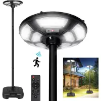 Rosikey 1 lampe solaire UFO de jardin, 750 LED, éclairage extérieur solaire, 12 000 mAh, détecteur de mouvement, IP65 étanche, éclairage à 360°, avec socle, télécommande, lampe solaire de jardin, 200 cm