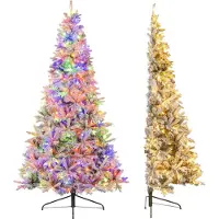 Northix Sapin de Noël artificiel demi-sapin pré-illuminé de 210 cm, floqué de neige