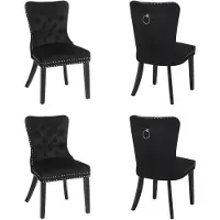 Puluomis Chaise de salle à manger set de 4 chaises en velours Chaise de cuisine Chaise rembourrée Fauteuil de salle à manger avec pieds en bois et tête de clou , Elégant et noble, Noir