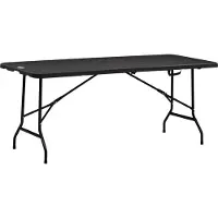 SUCCESS COURIER Table de jardin pliante aspect bois, 180 x 75,5 x 73 cm, gris foncé, pour 6 personnes, plateau en HDPE résistant aux intempéries, structure en acier thermolaqué, aucun montage requis
