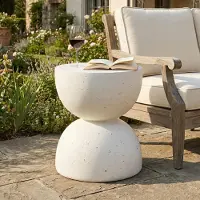 Flieks Table de jardin ronde , table de balcon en MgO, table basse et table à manger pour l'intérieur et l'extérieur, table d'appoint 39,5 x 39,5 x 45,5 cm, blanche