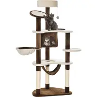 SUGIFT Arbre à chat de 153 cm avec hamac, 2 hamacs, niche de repos, structure d'escalade, couleur crème-marron, peluche, sisal | 65 x 50 x 153 cm | 14 kg | Panneau de particules