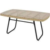 SUGIFT Table d'appoint d'extérieur, table de jardin en polyrotin avec plateau en verre, structure en acier et éléments en bois naturel | Verre trempé | Résistant aux UV | 90x50x45 cm