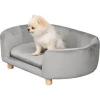 PawHut Canapé pour animaux D04-167GY, velours, lit pour chiens, pieds en bouleau, gris, 86 x 55 x 33 cm - B