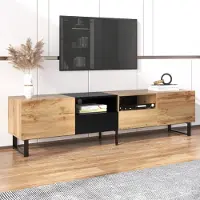 Sweiko Support TV moderne au design noir et couleur bois - espace de rangement spacieux, construction robuste