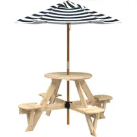 vidaXL Table de pique-nique pour 4 enfants avec parasol rond en bois de sapin