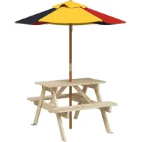 vidaXL Table de pique-nique pour 4 enfants avec parasol en bois massif de sapin