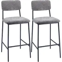SUGIFT Tabourets rembourrés, lot de 2 tabourets de bar en tissu chenille, tabourets de cuisine avec dossier haut, gris | Acier | Jusqu'à 120 kg | 48 x 45,5 x 101 cm
