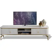 Xl Moebel Gmbh Meuble TV bas avec façades rainurées, deux tiroirs et étagère ouverte