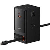 Baseus Chargeur secteur PowerCombo Digital PowerStrip (PSLR000101) – 3 prises CA, USB, USB-C, câble USB-C, 65 W, prise américaine, noir