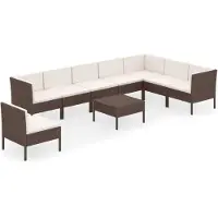 Syfax Salon de jardin 9 pcs avec coussins résine tressée marron