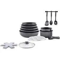 Art & Cuisine Batterie de Cuisine AC1824, 18 Pièces, Aluminium Anti-adhérent, Tous Feux dont Induction, Poignée Amovible