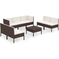 Syfax Salon de jardin 8 pcs avec coussins résine tressée marron