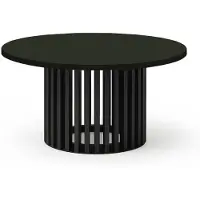 Dekori.Interiors Table basse ronde noire DOVER, 60 cm de diamètre, avec structure en lamelles – design minimaliste et intemporel