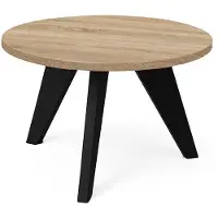 Dekori.Interiors Table basse ronde noire LORA, 75 cm de diamètre, en chêne Sonoma avec structure en bois de hêtre – design minimaliste