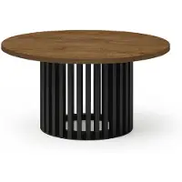 Dekori.Interiors Table basse ronde noire DOVER, 60 cm de diamètre, en chêne Lefkas avec structure à lamelles – design minimaliste et intemporel