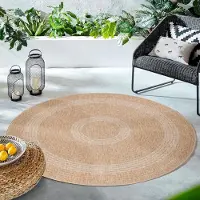 HomebyHome Tapis Rond d’Extérieur Imperméable Cuisine Balcon Terrasse Salon Style Naturel Sisal Design Vintage 80 cm rond