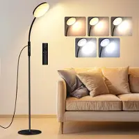 Lapalife Lampadaire LED Lampadaire à intensité variable 5 températures de couleur avec minuterie et col de cygne réglable Lampe de lecture pour bureau chambre à coucher bureau, noir