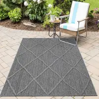 HomebyHome Tapis Intérieur Extérieur Style Scandinave Boho Uni Effet Haut Bas Imperméable Salon Balcon Terrasse, Taille: 240x340 cm