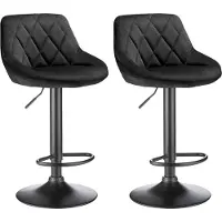 WYCTIN Tabouret de bar 2 places avec assise rembourrée en velours, réglable en hauteur avec pieds en métal, noir