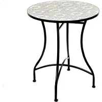 Meublorama Table de jardin ronde bistrot – Mosaïque décorative – Métal noir – Ø60xH71 cm