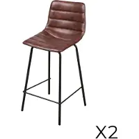 Meublorama Lot de 2 tabourets de bar avec dossier effet cuir acajou collection NETS - Style industriel