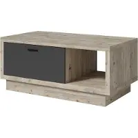 Meublorama Table basse CORK 110x46x60 cm avec tiroir et niche, coloris aspect pin et gris anthracite