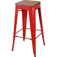 Meublorama Lot de 4 tabourets de bar style vintage en métal, coloris rouge – Collection LIVE