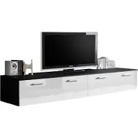 Meublorama Meuble TV 200cm Collection COMET. Couleur noir et blanc. 2 portes abattantes.