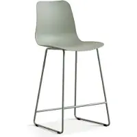 Meublorama Chaise de comptoir MARIO – PP gris-vert – Pieds en métal – Hauteur 100,5 cm – Style moderne