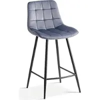 Meublorama Chaise de comptoir JUTE – Velours gris foncé – Pieds en métal – Hauteur 95 cm – Style contemporain