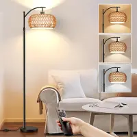 Lapalife Rotin Lampadaire Boho Lampadaire à intensité variable Contrôle App Réglable en hauteur Lampadaire avec télécommande pour chambre à coucher salon bureau