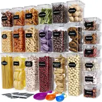 WellGro Lot de 24 boîtes de conservation avec étiquettes, crayon à craie et cuillères doseuses