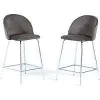 Idea New Garden Srl Set de 2 tabourets intérieurs en velours rembourré avec pieds en métal - design moderne et élégant, idéal pour les îlots de cuisine et les salles à manger - SARA XL - gris foncé/argenté