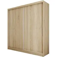 Beautysofa Armoire MARIO II, 200 cm, chêne Sonoma – Armoire coulissante avec tiroirs, 2 portes, étagères et penderie, armoire sans miroir