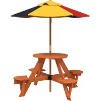 vidaXL Table de pique-nique pour 4 enfants avec parasol rond en bois de sapin